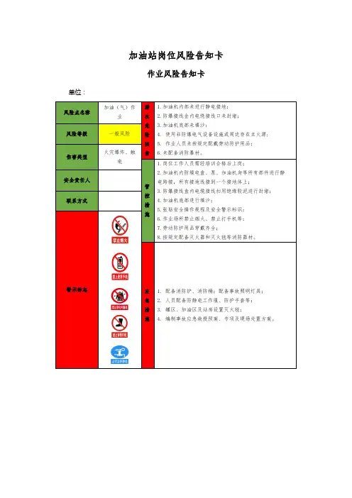加油站岗位风险告知卡