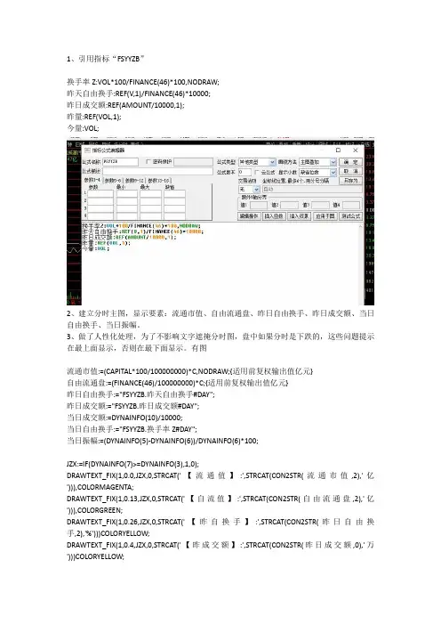 通达信分时主图显示要素流通市值、自由流通盘、昨日自由换手、昨日成交额、当日自由换手、当日振幅
