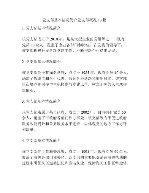 党支部基本情况简介党支部概况13篇