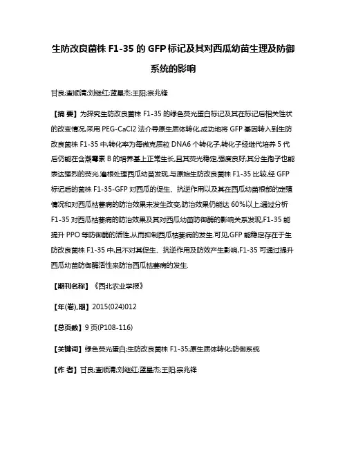 生防改良菌株F1-35的GFP标记及其对西瓜幼苗生理及防御系统的影响