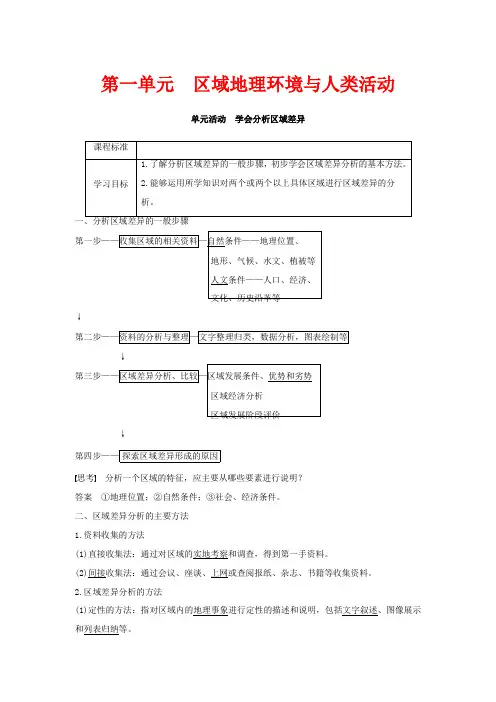 高中地理 第一单元 区域地理环境与人类活动单元活动(含解析)高二地理教案