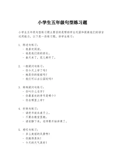 小学生五年级句型练习题