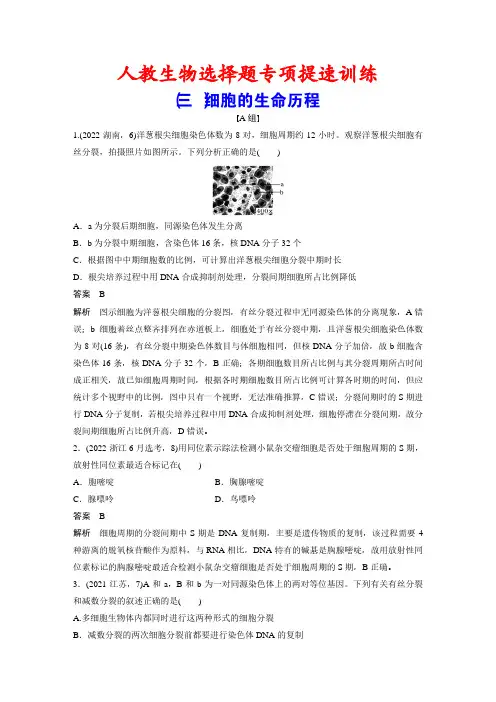 人教生物选择题专项提速训练：(3)细胞的生命历程