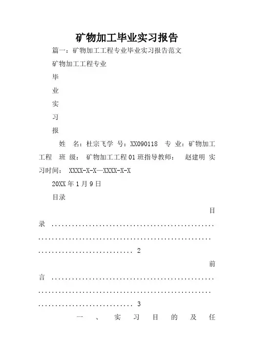 矿物加工毕业实习报告