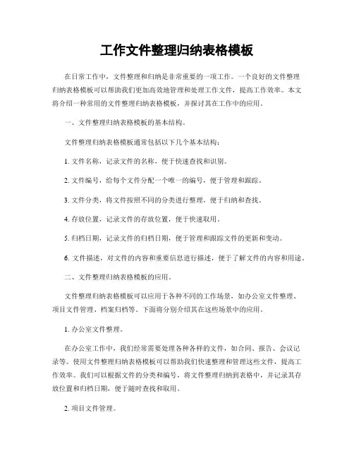 工作文件整理归纳表格模板