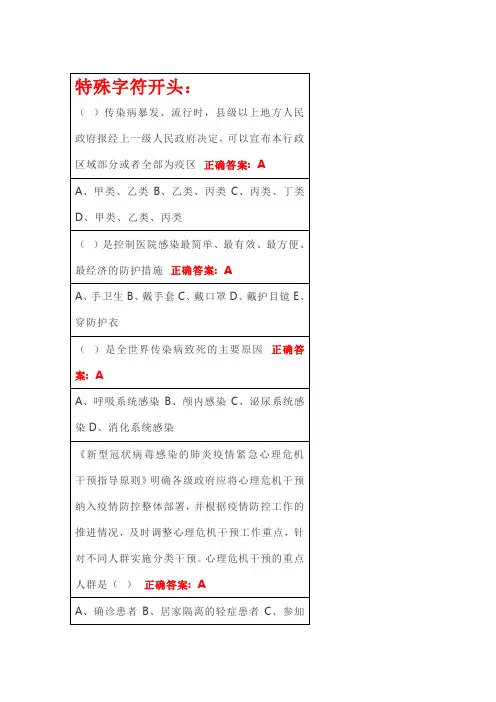新冠肺炎知识培训考试答案(最全)