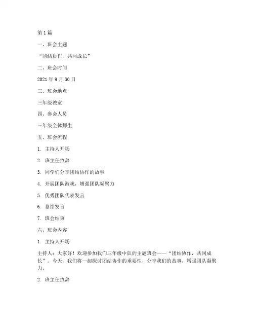 三年级中队主题班会记录(3篇)