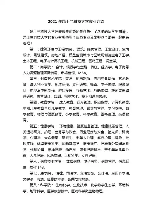 2021年昆士兰科技大学专业介绍