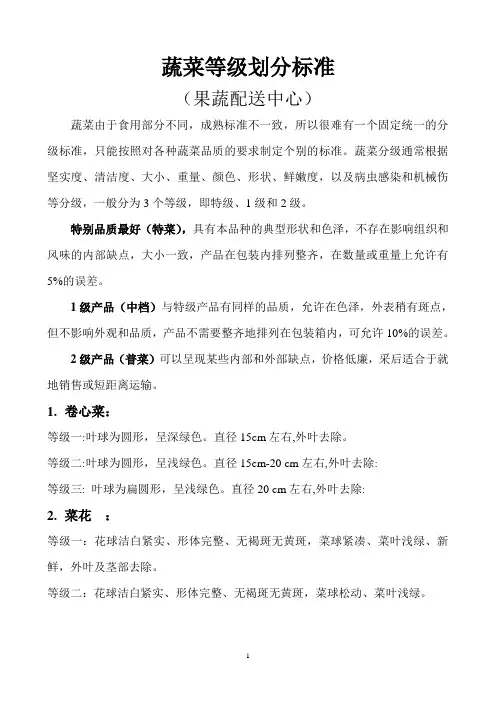 蔬菜等级标准