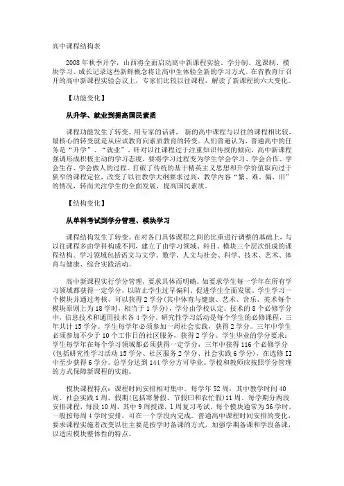 高中课程结构六大变化