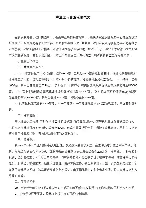 林业工作自查报告范文