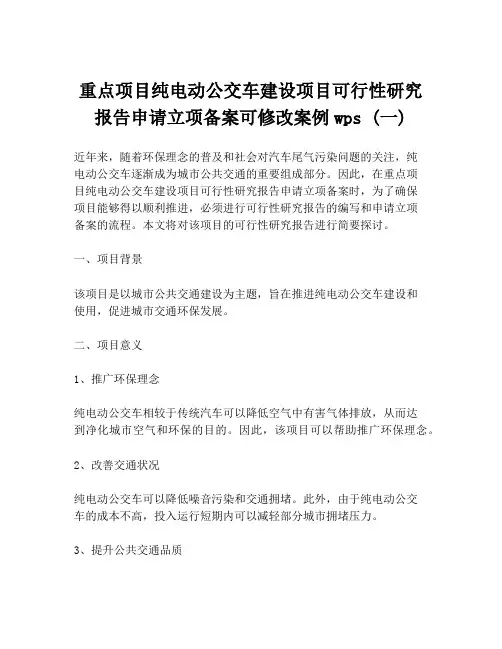 重点项目纯电动公交车建设项目可行性研究报告申请立项备案可修改案例wps (一)