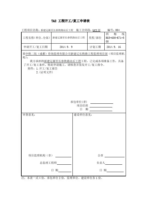 开工报告申请表