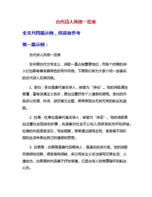 古代诗人风格一览表