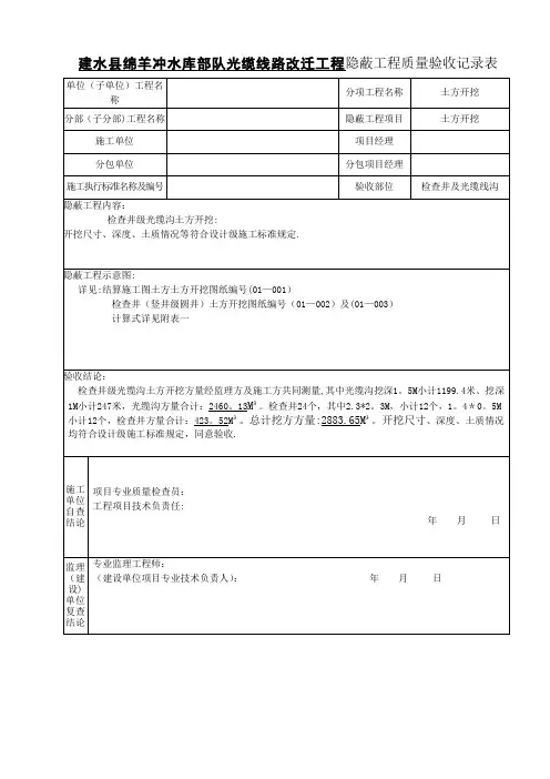 土方开挖隐蔽工程质量验收记录表