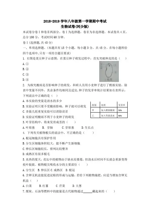 (完整word版)冀少版八年级生物上册期中考试试卷