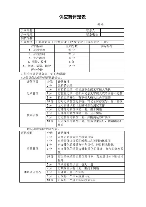 供应商评定表