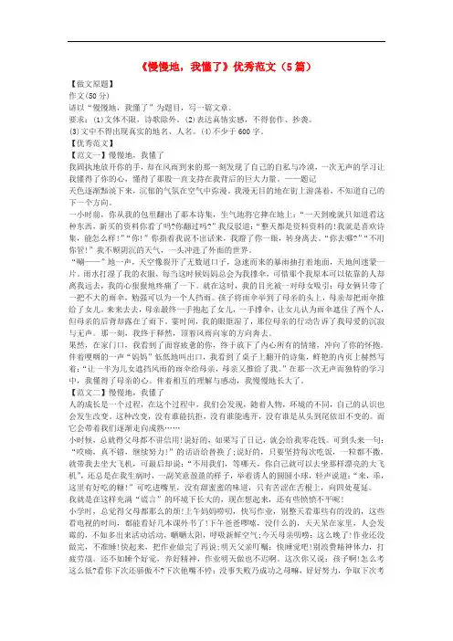 黑龙江省大庆市中考语文 作文《慢慢地,我懂了》优秀范文(5篇)