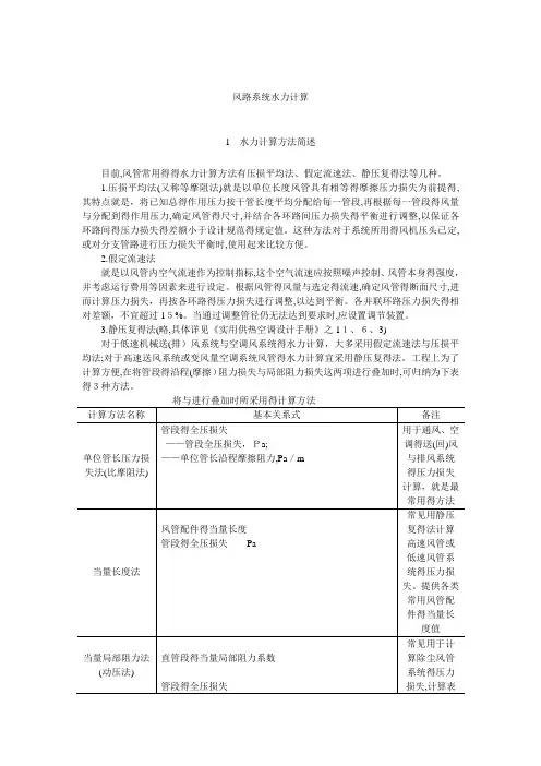 风路系统水力计算