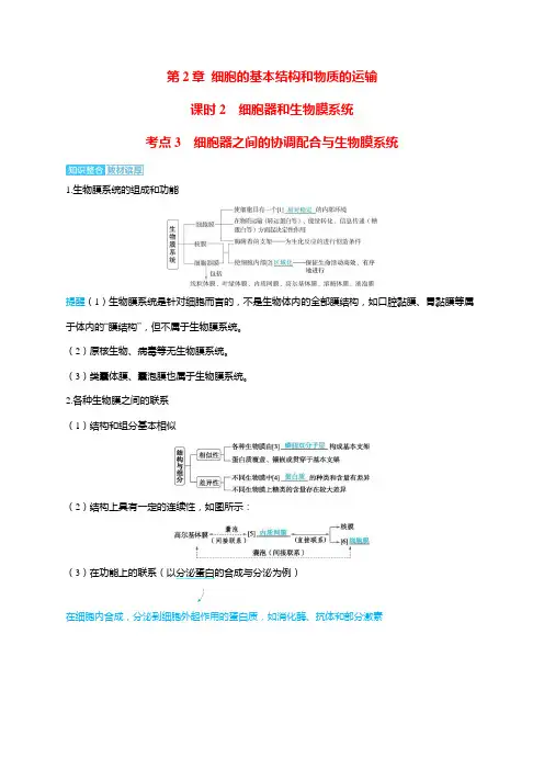 备考2025届高考生物一轮复习【讲义】第2章课时2考点3细胞器之间的协调配合与生物膜系统