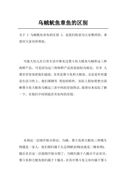 乌贼鱿鱼章鱼的区别