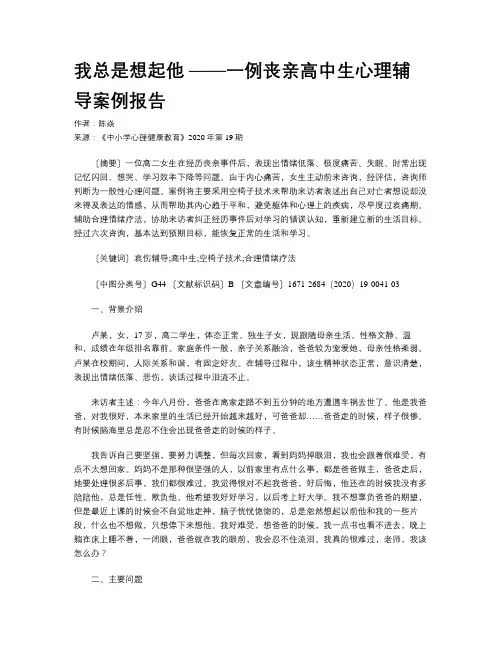我总是想起他 ——一例丧亲高中生心理辅导案例报告