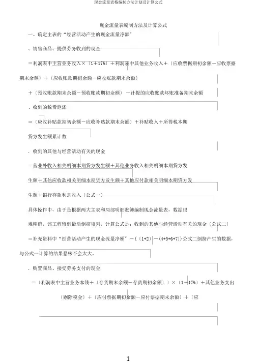 现金流量表格编制方法计划及计算公式