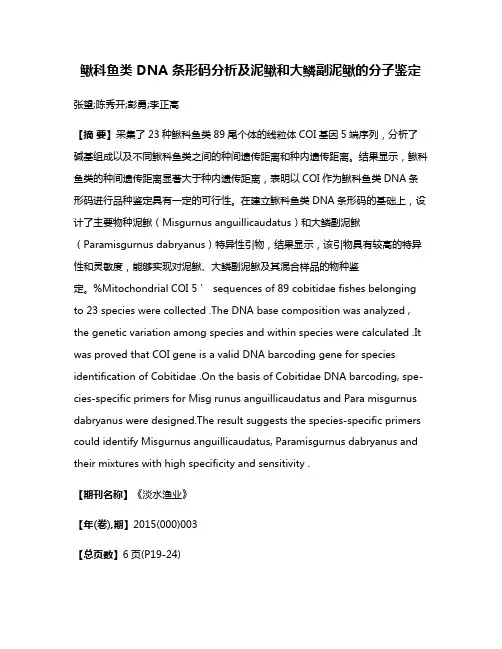 鳅科鱼类 DNA 条形码分析及泥鳅和大鳞副泥鳅的分子鉴定