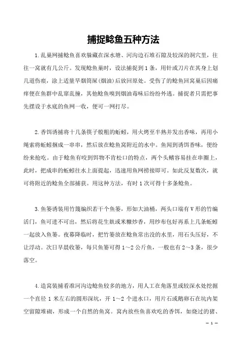 捕捉鲶鱼五种方法