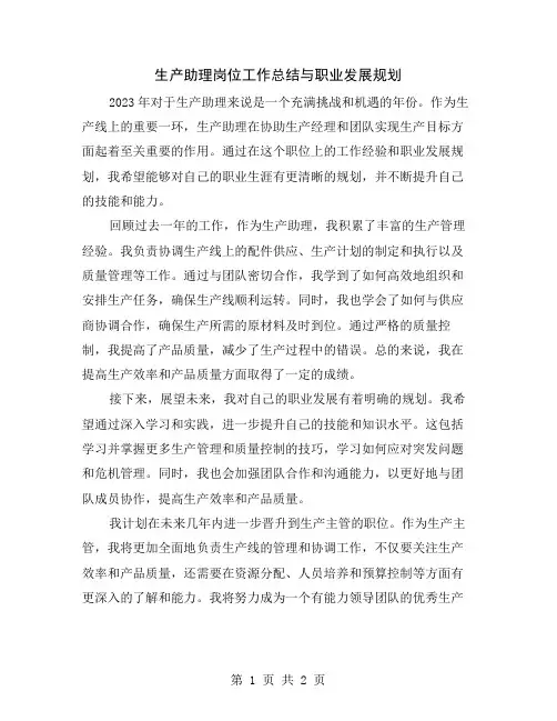 生产助理岗位工作总结与职业发展规划