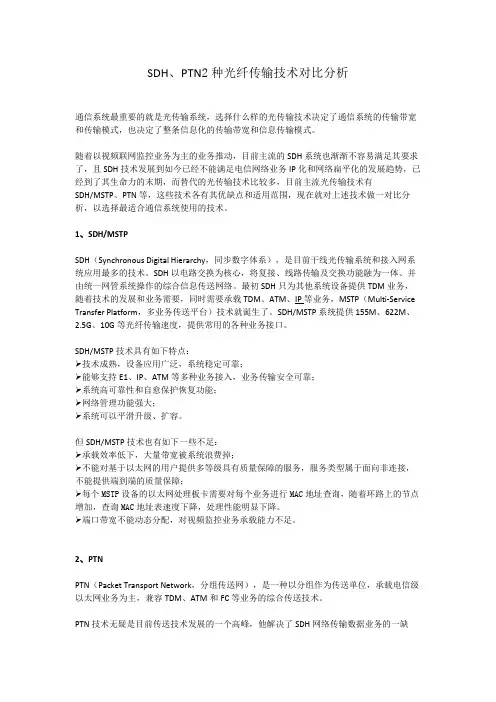 (完整版)SDH、RPR、PTN三种光纤传输技术对比分析