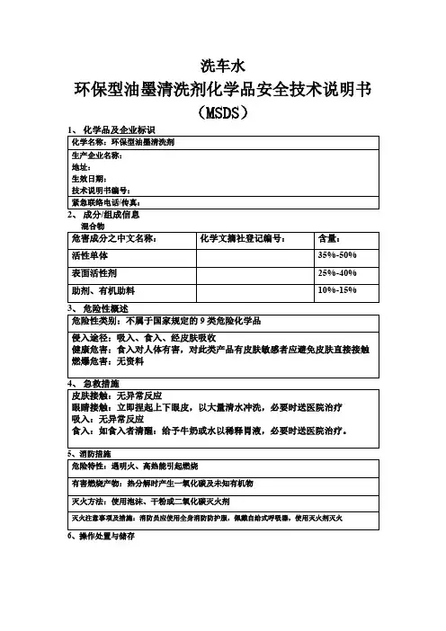 环保型油墨清洗剂化学品安全技术说明书