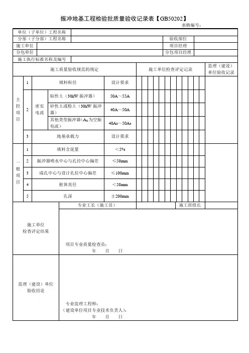 建筑地基基础工程施工质量验收常用表格【GB50202】：振冲地基工程检验批质量验收记录表