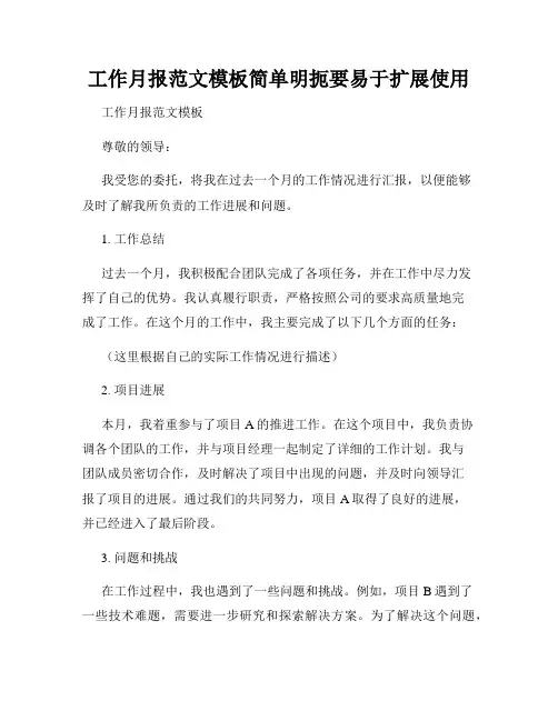 工作月报范文模板简单明扼要易于扩展使用