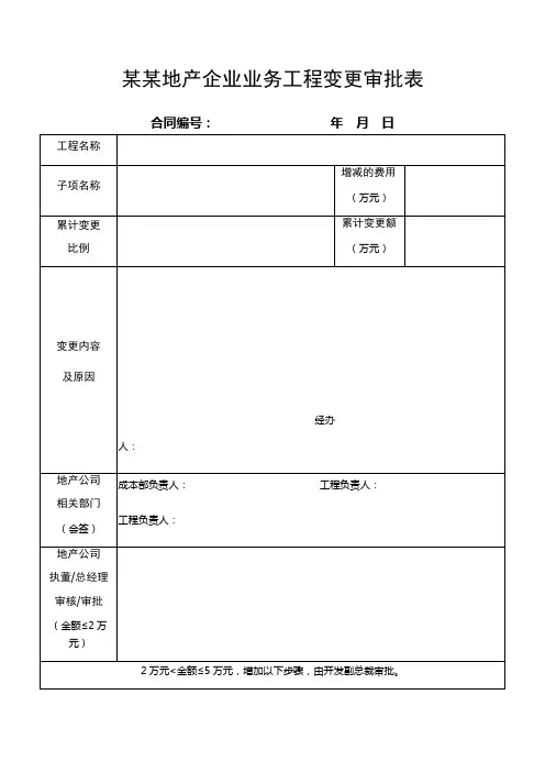 某某地产企业业务工程变更审批表