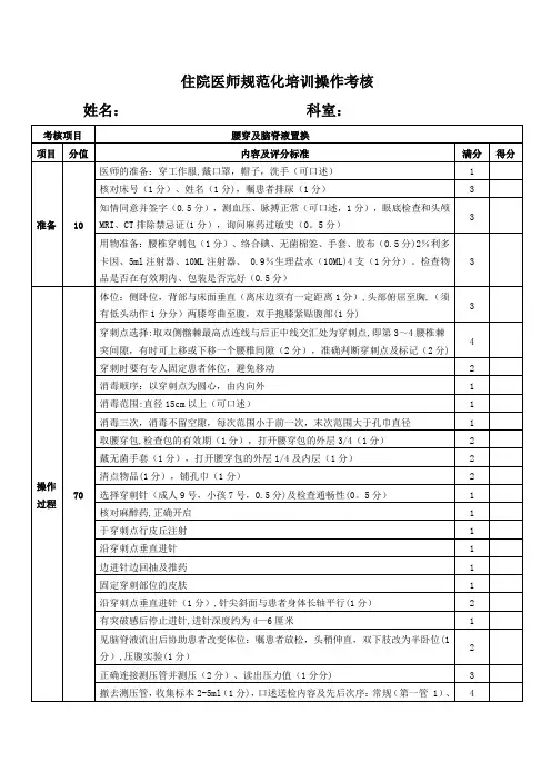 腰椎穿刺操作考核
