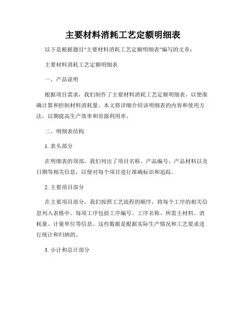 主要材料消耗工艺定额明细表