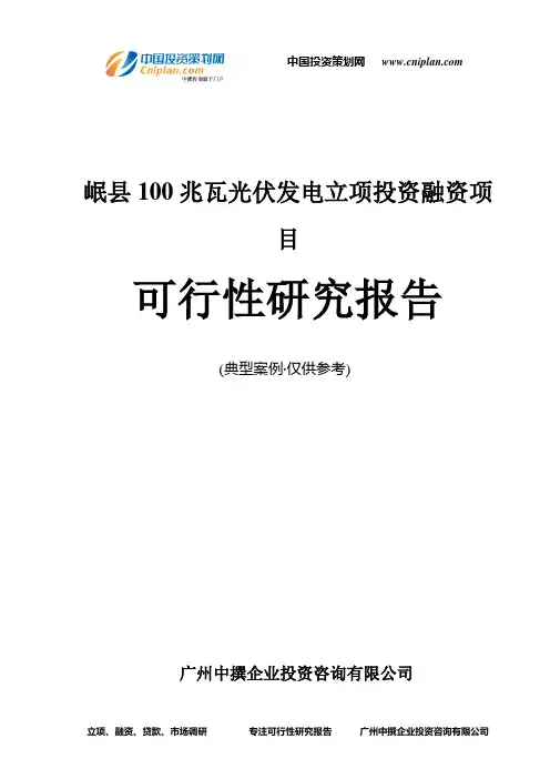 岷县100兆瓦光伏发电融资投资立项项目可行性研究报告(中撰咨询)