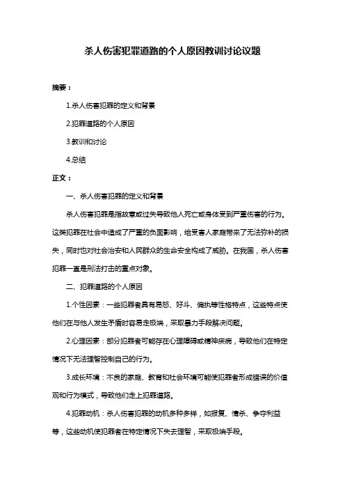 杀人伤害犯罪道路的个人原因教训讨论议题