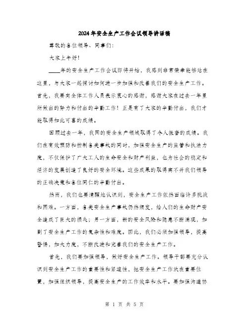 2024年安全生产工作会议领导讲话稿(2篇)