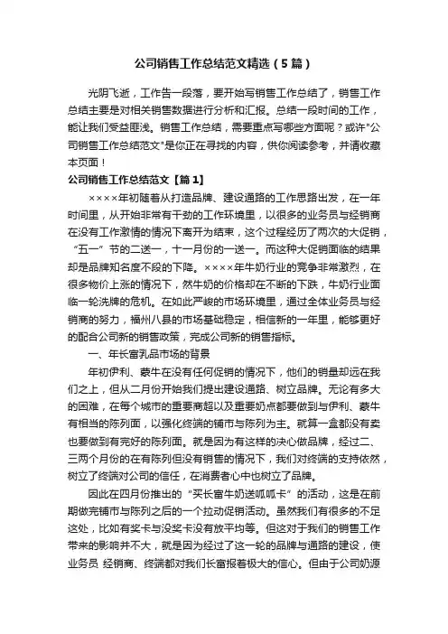 公司销售工作总结范文精选（5篇）