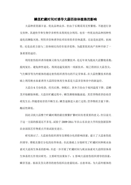 鳞茎贮藏时间对诱导大蒜四倍体植株的影响