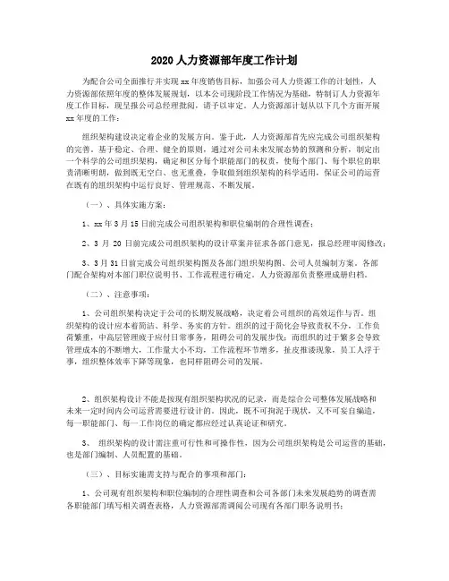 2020人力资源部年度工作计划