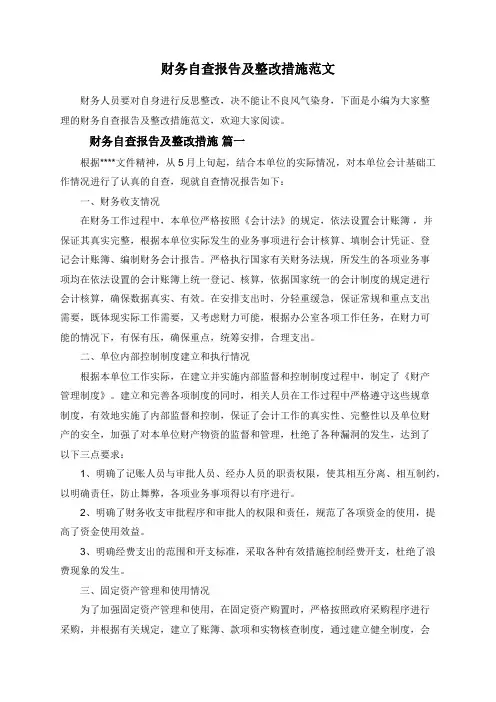 财务自查报告及整改措施范文