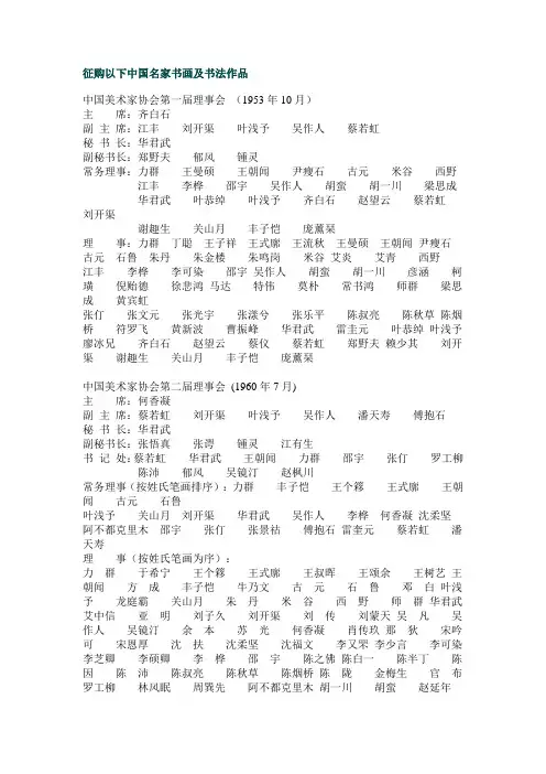 历届中国美术协会理事