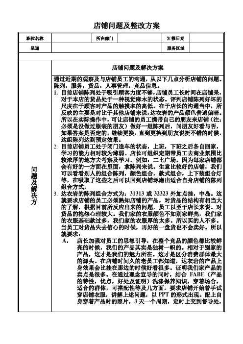 店铺问题及整改方案
