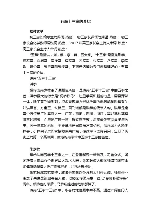 五拳十三家的介绍