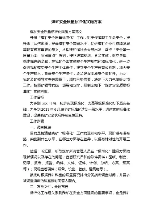 煤矿安全质量标准化实施方案
