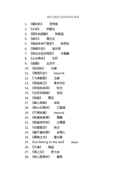 100首满满正能量的励志歌曲_励志歌曲