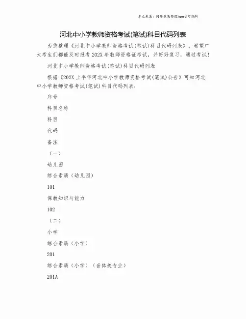 河北中小学教师资格考试(笔试)科目代码列表.doc